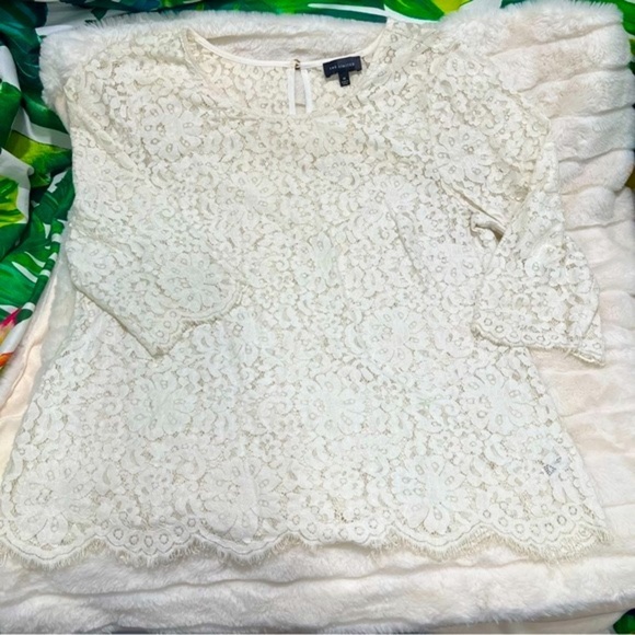 GUC The Limited Medium Ivory Lace Sheer Half Sleeve Office Sexy Classic Blouse - Picture 1 of 10